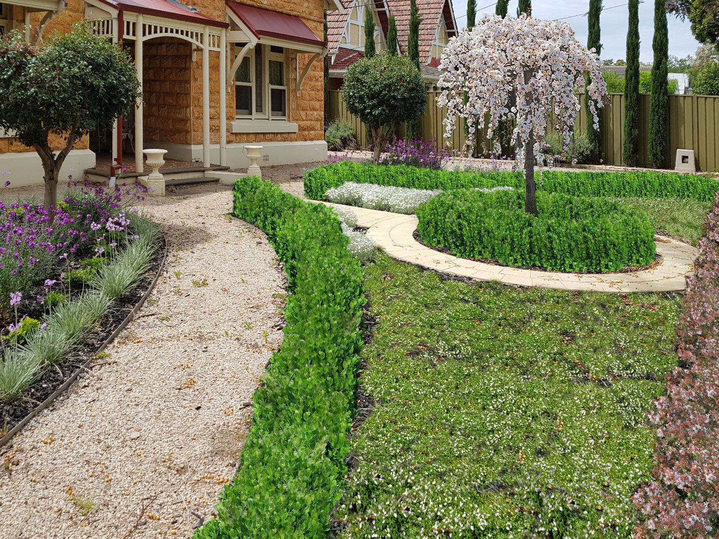 Formal Front Garden Landscape Design (Kingswood)